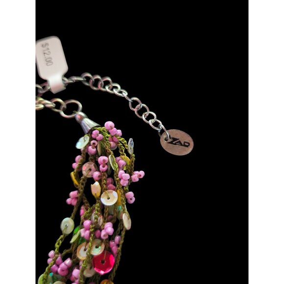 Crochet Bead Pink/Green/Yellow Necklace - Picture 5 of 9